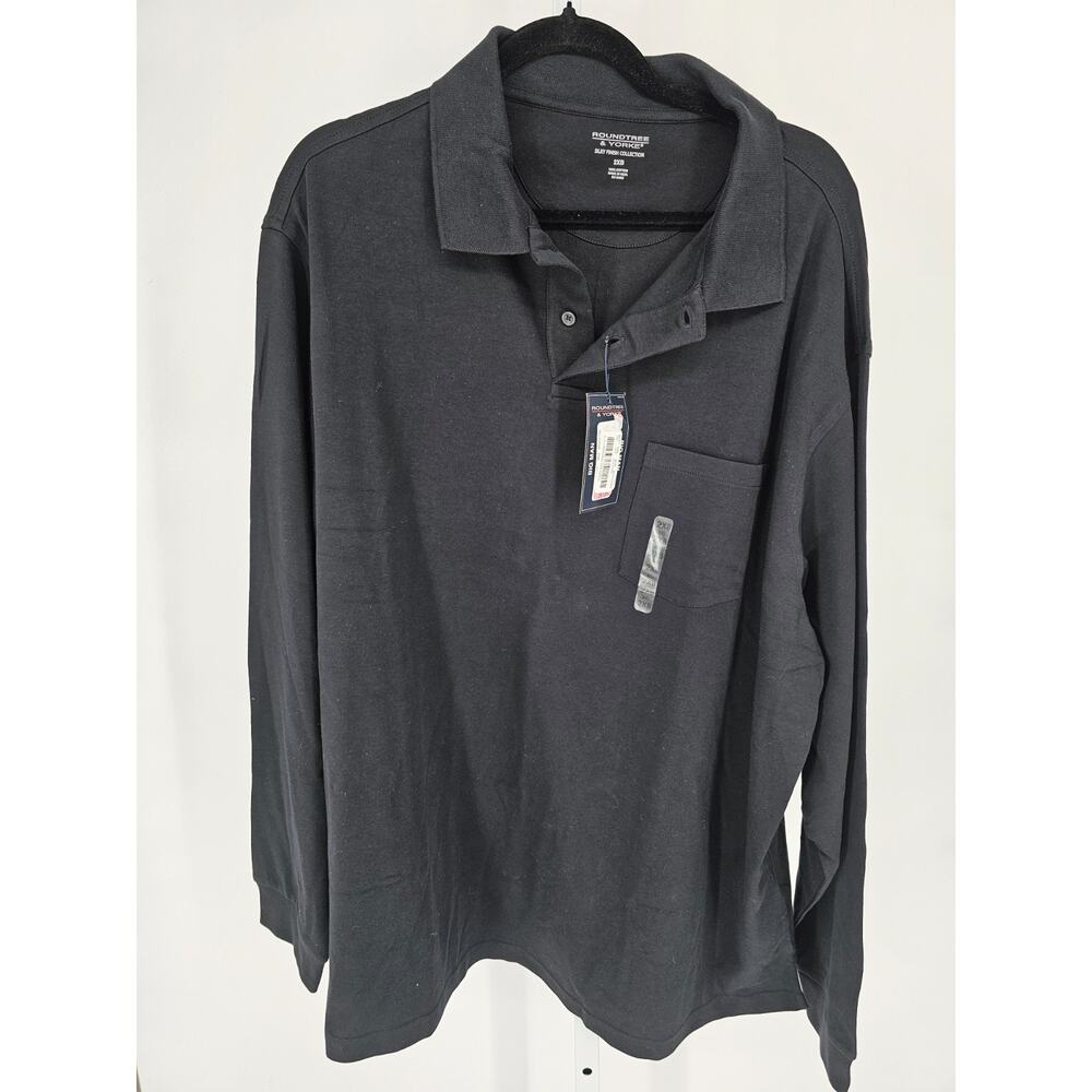Roundtree & Yorke Mens Sz 2XB Long Sleeve Polo Shirt Black Silky Finish NEW - Picture 1 of 4